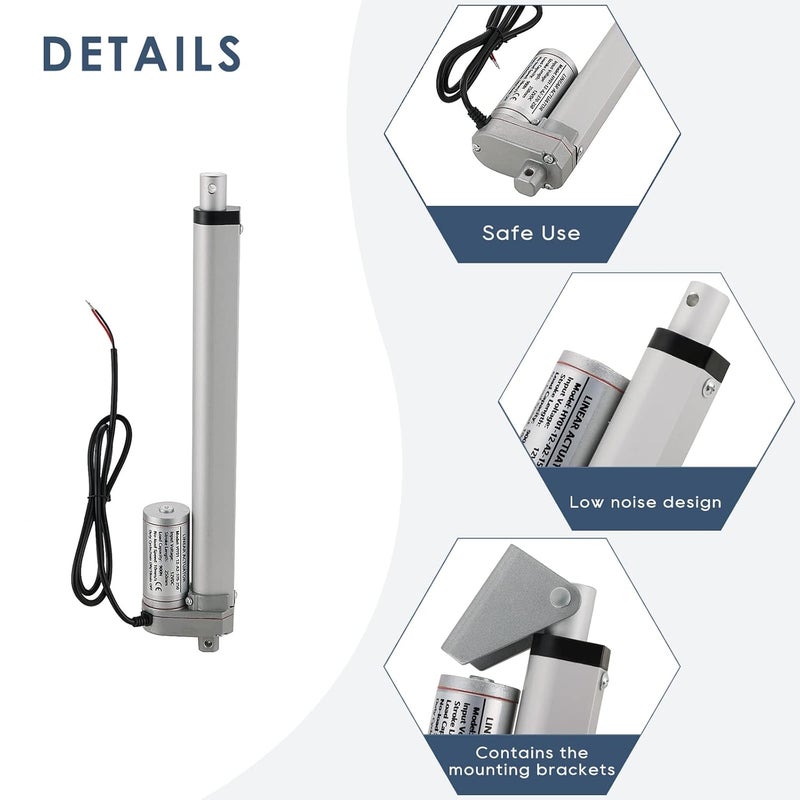 MYFULLY Electric Stroke Linear Actuator | DC 12V Heavy Duty 10'' Linear Actuator Motor with Mounting Bracket 900N(202lbs) Max. Lift 10mm/s for Auto Car RV Electric Door Opener (250MM Stroke Length, 1) - Image 3